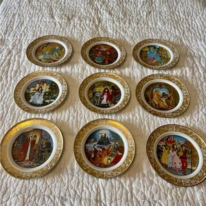 9 Vintage Franklin Porcelain The Grimm’s Fairy Tales Gilded Collectors Plates